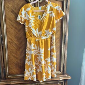 Vibrant Yellow Dress with White Floral Design